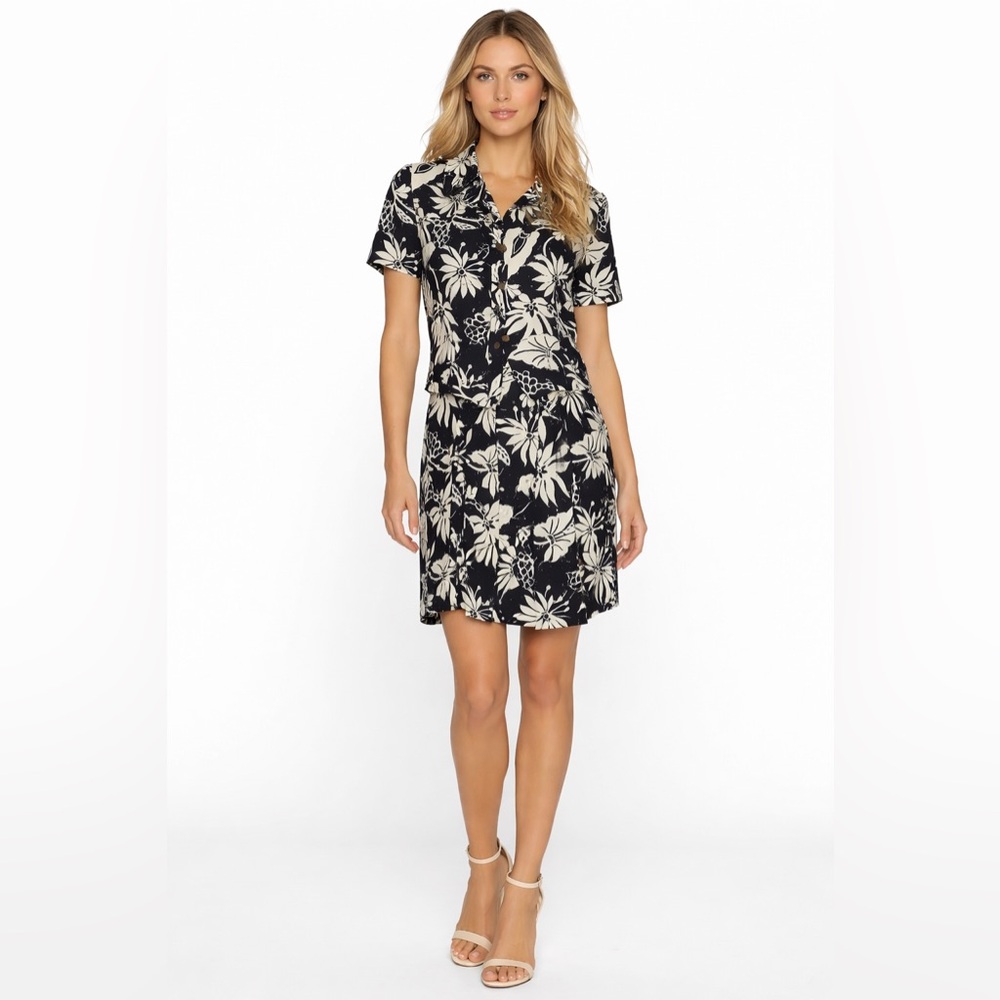 Lautréamont Black & Ivory Floral 2-Piece Set Button-Down Shirt + Tulip Skirt M